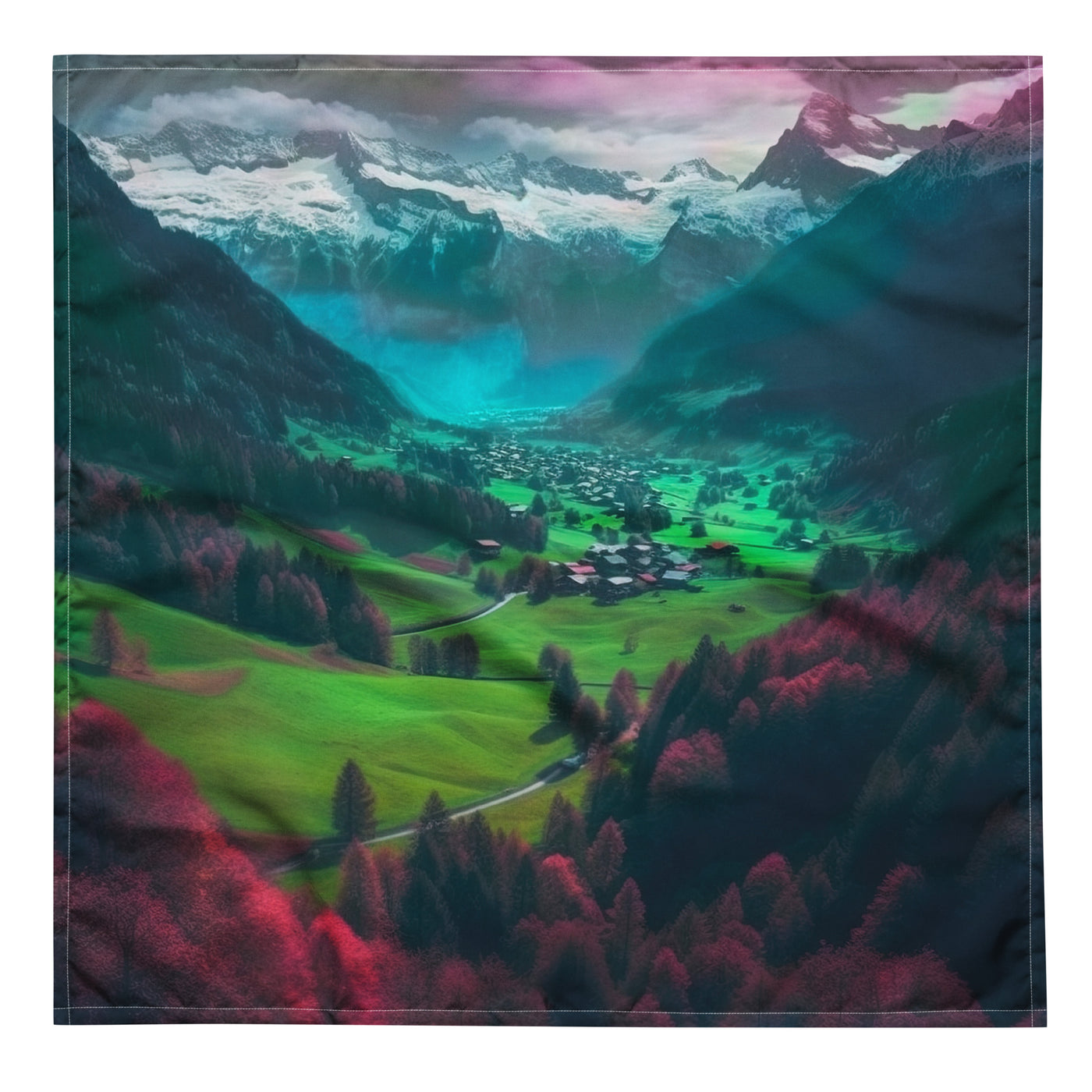 Berglandschaft und Dorf - Fotorealistische Malerei - Bandana (All-Over Print) berge xxx L