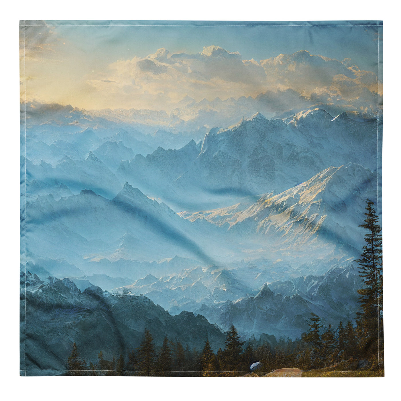 Schöne Berge mit Nebel bedeckt - Ölmalerei - Bandana (All-Over Print) berge xxx L