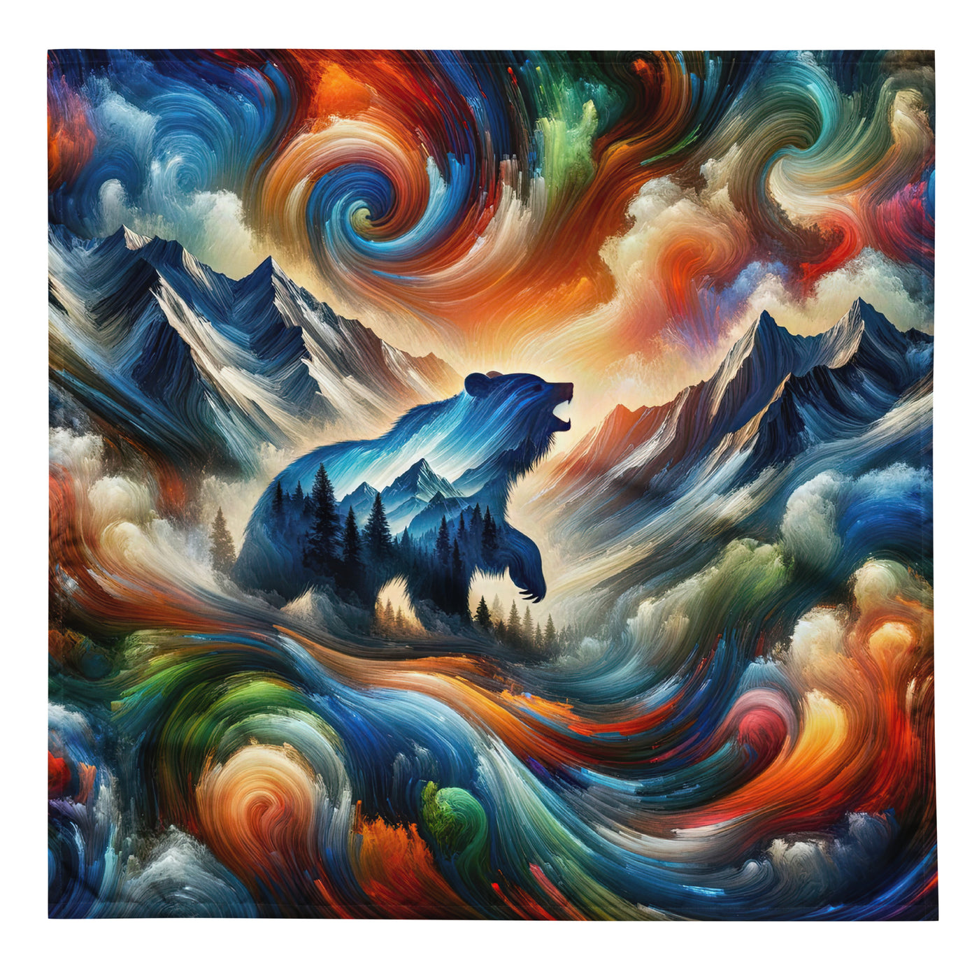 Lebendige Alpen und Bären Sillhouette über Berggipfel - Abstraktes Gemälde - Bandana (All-Over Print) camping xxx yyy zzz L