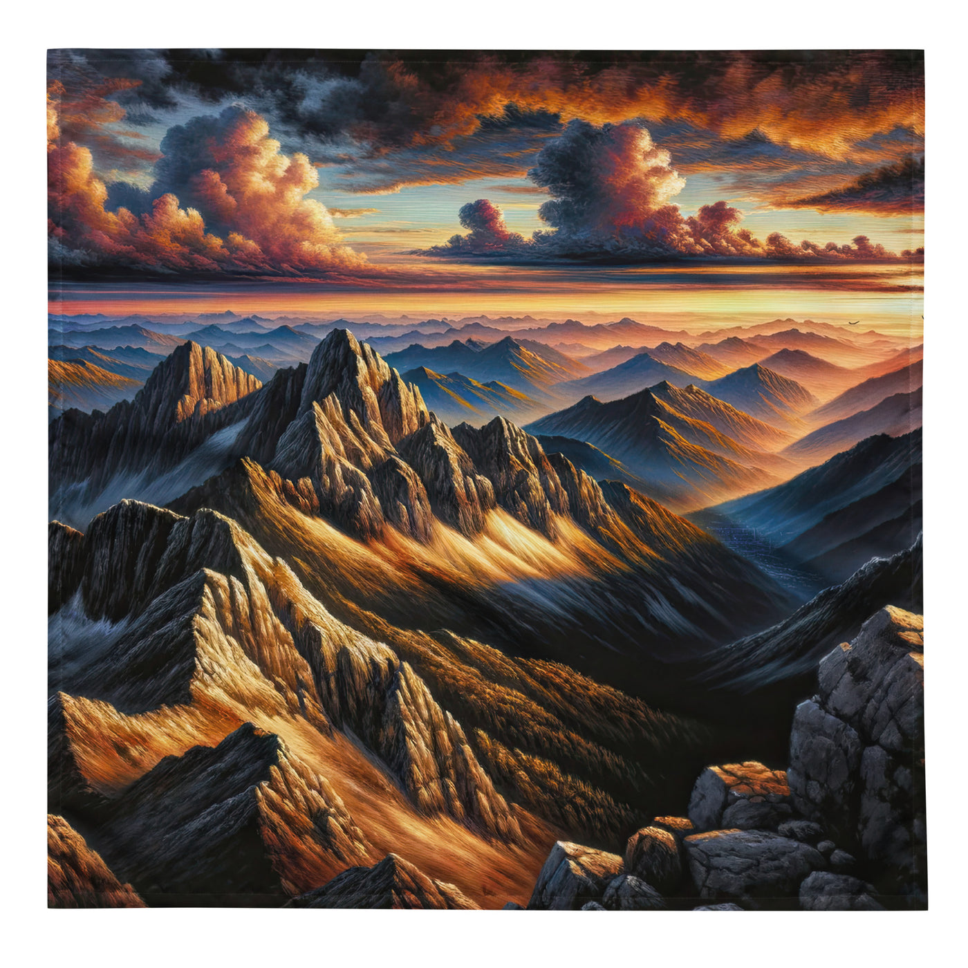 Alpen in Abenddämmerung: Acrylgemälde mit beleuchteten Berggipfeln - Bandana (All-Over Print) berge xxx yyy zzz L