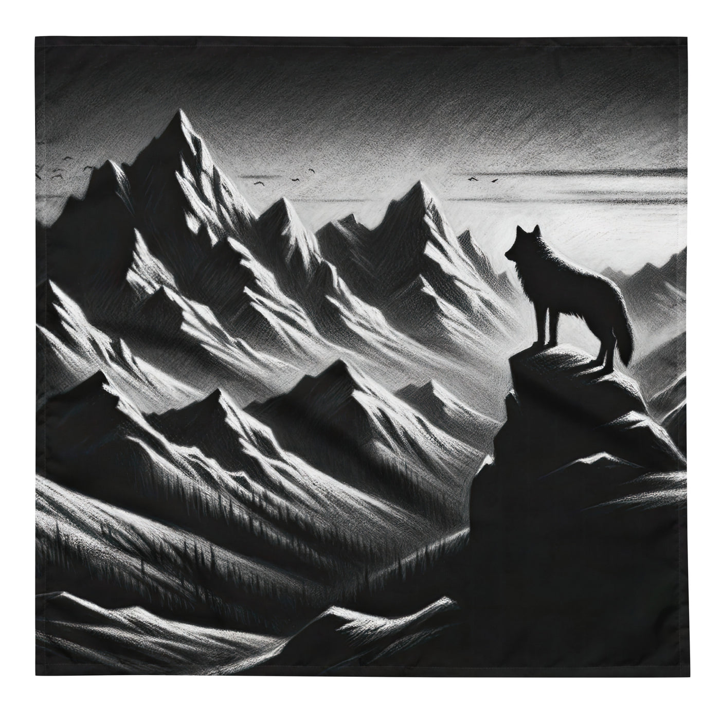 Kohlezeichnung, die die stille Stille der Alpen in der Winterdämmerung verkörpert. Wolf auf einem Berghügel (AN) - Bandana (All-Over Print) xxx yyy zzz L