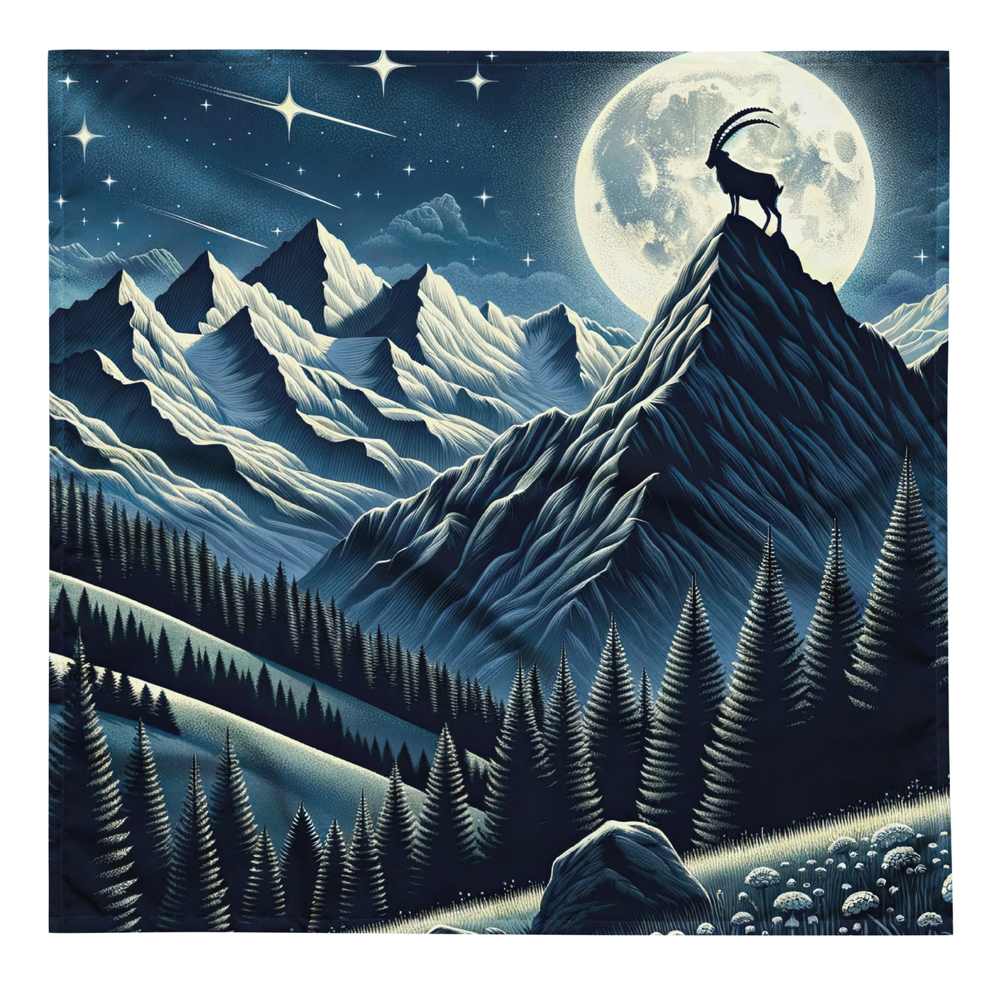 Steinbock in Alpennacht, silberne Berge und Sternenhimmel - Bandana (All-Over Print) berge xxx yyy zzz L