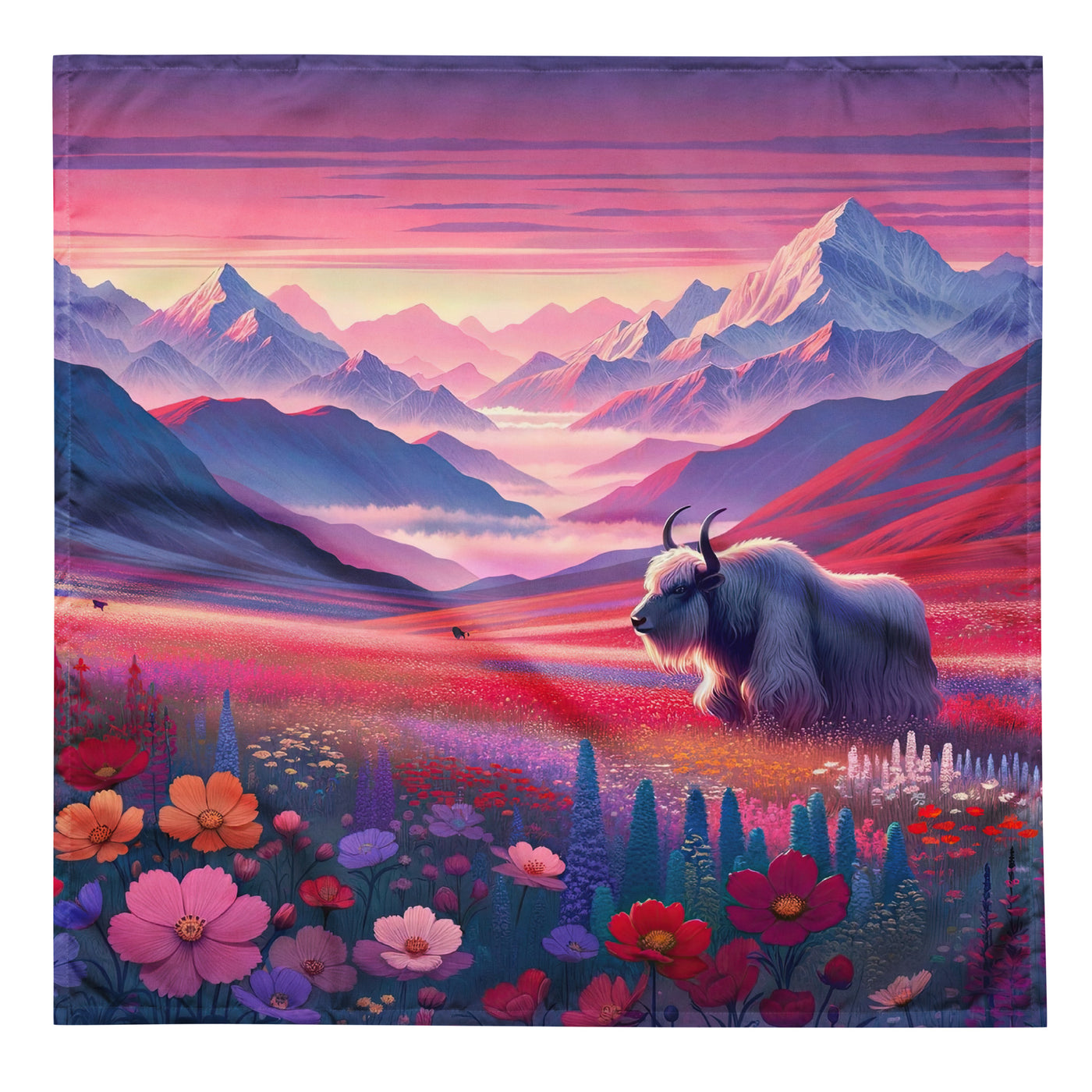 Verträumte Berg-Abenddämmerung mit Hochlandrind und blumigem Glanz - Bandana (All-Over Print) berge xxx yyy zzz L