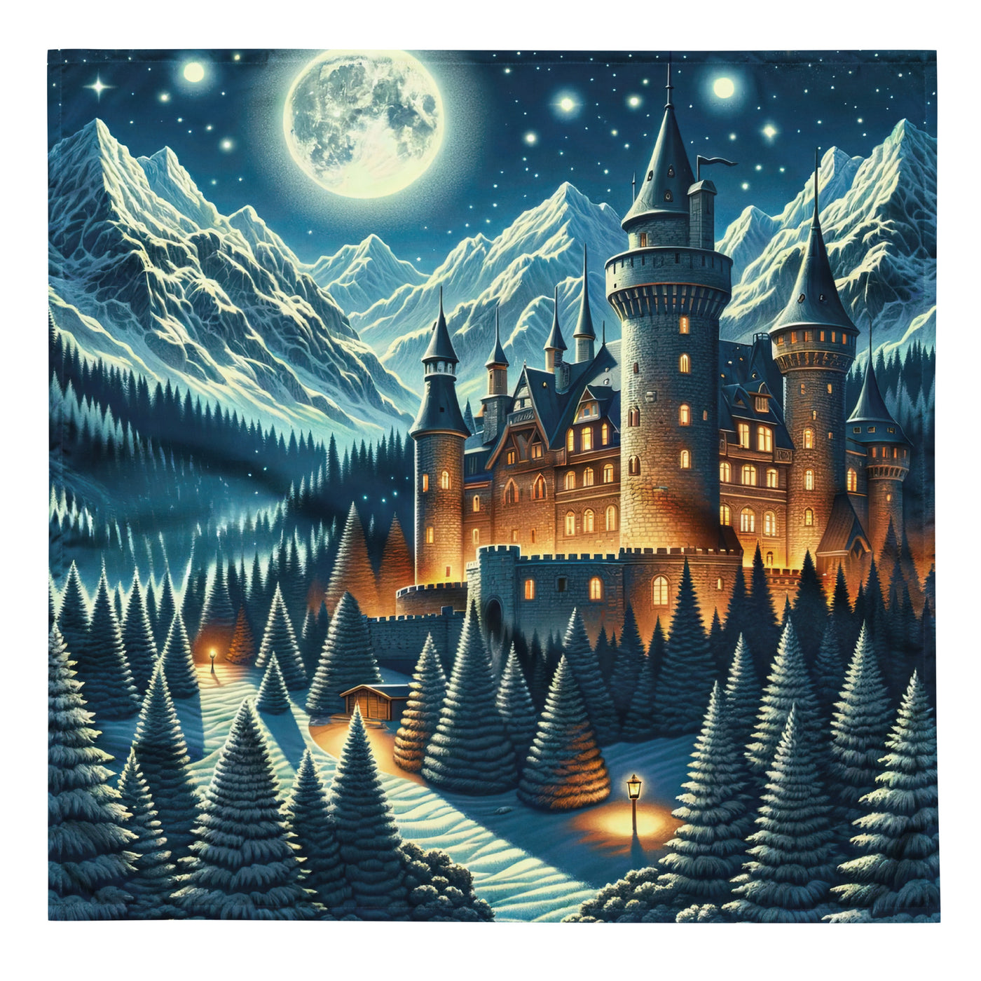 Mondhelle Schlossnacht in den Alpen, sternenklarer Himmel - Bandana (All-Over Print) berge xxx yyy zzz L