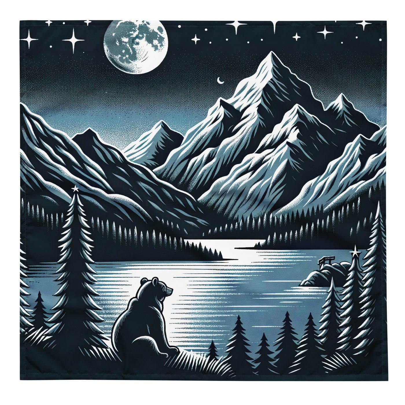 Bär in Alpen-Mondnacht, silberne Berge, schimmernde Seen - Bandana (All-Over Print) camping xxx yyy zzz L