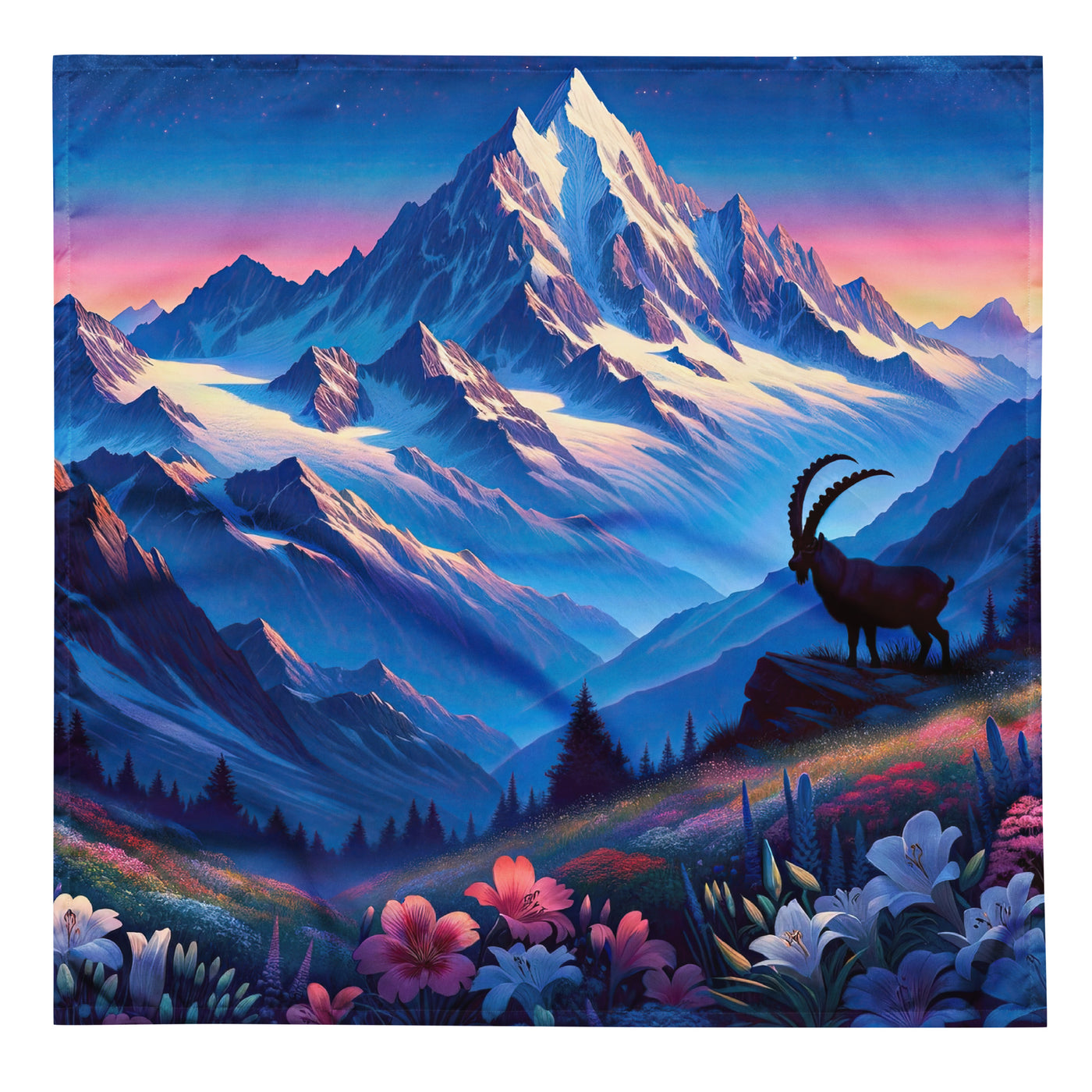 Steinbock bei Dämmerung in den Alpen, sonnengeküsste Schneegipfel - Bandana (All-Over Print) berge xxx yyy zzz L