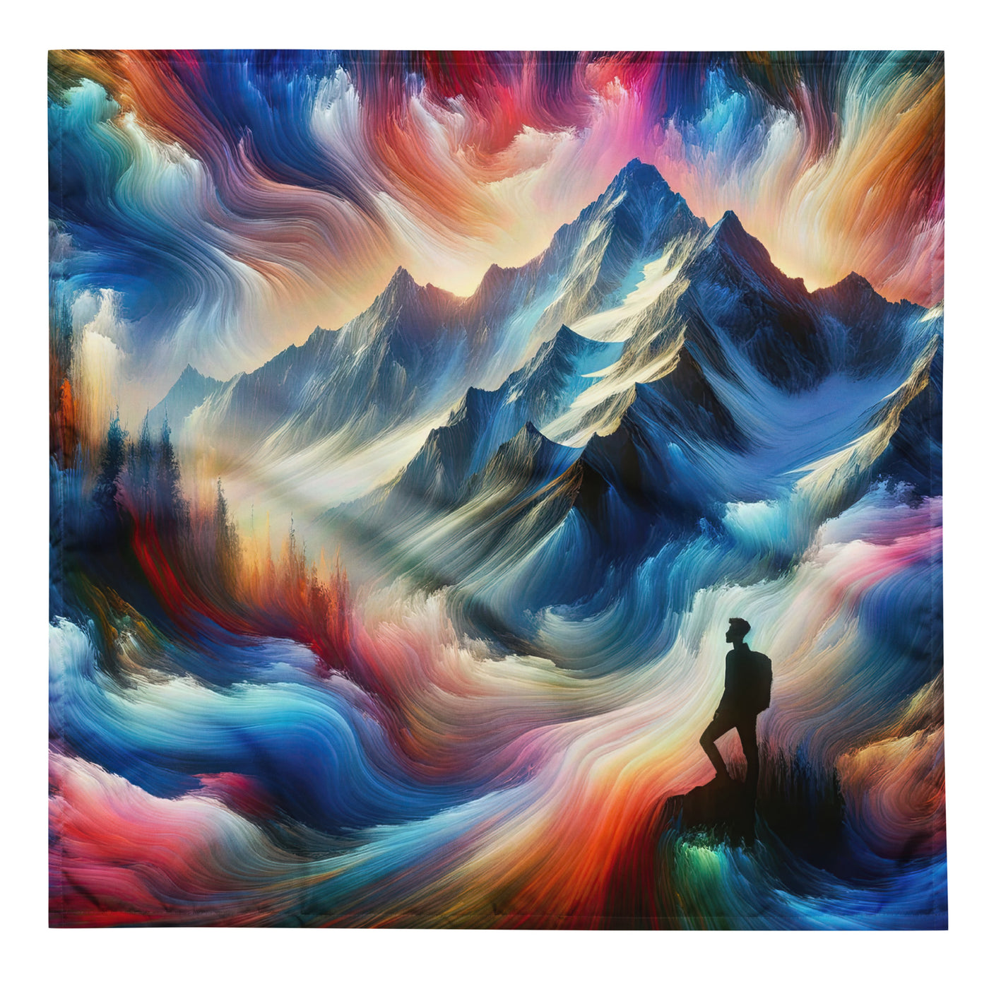 Foto eines abstrakt-expressionistischen Alpengemäldes mit Wanderersilhouette - Bandana (All-Over Print) wandern xxx yyy zzz L