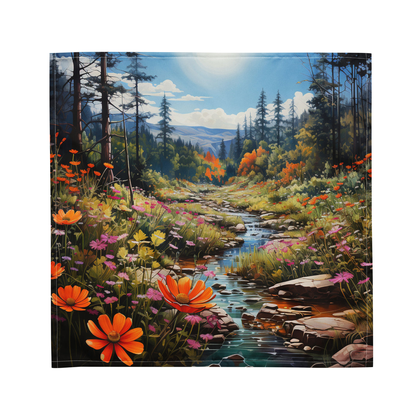 Berge, schöne Blumen und Bach im Wald - Bandana (All-Over Print) berge xxx M