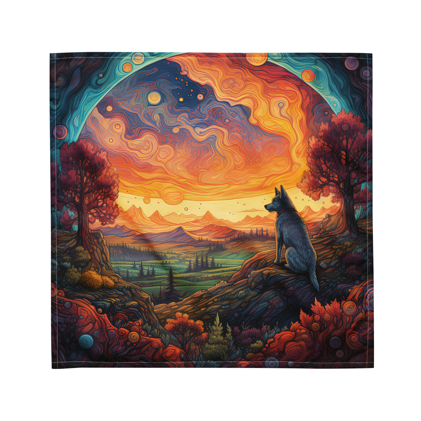 Hund auf Felsen - Epische bunte Landschaft - Malerei - Bandana (All-Over Print) camping xxx M