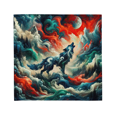 Abstrakte Kunst eines Wolfes in den Alpen mit Mustern aus eisigem Blau und Waldgrün verschmelzen mit feurigen Farben (AN) - All-Over Print xxx yyy zzz M