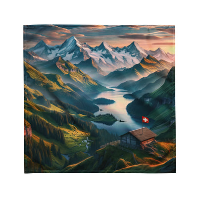 Schweizer Flagge, Alpenidylle: Dämmerlicht, epische Berge und stille Gewässer - Bandana (All-Over Print) berge xxx yyy zzz M