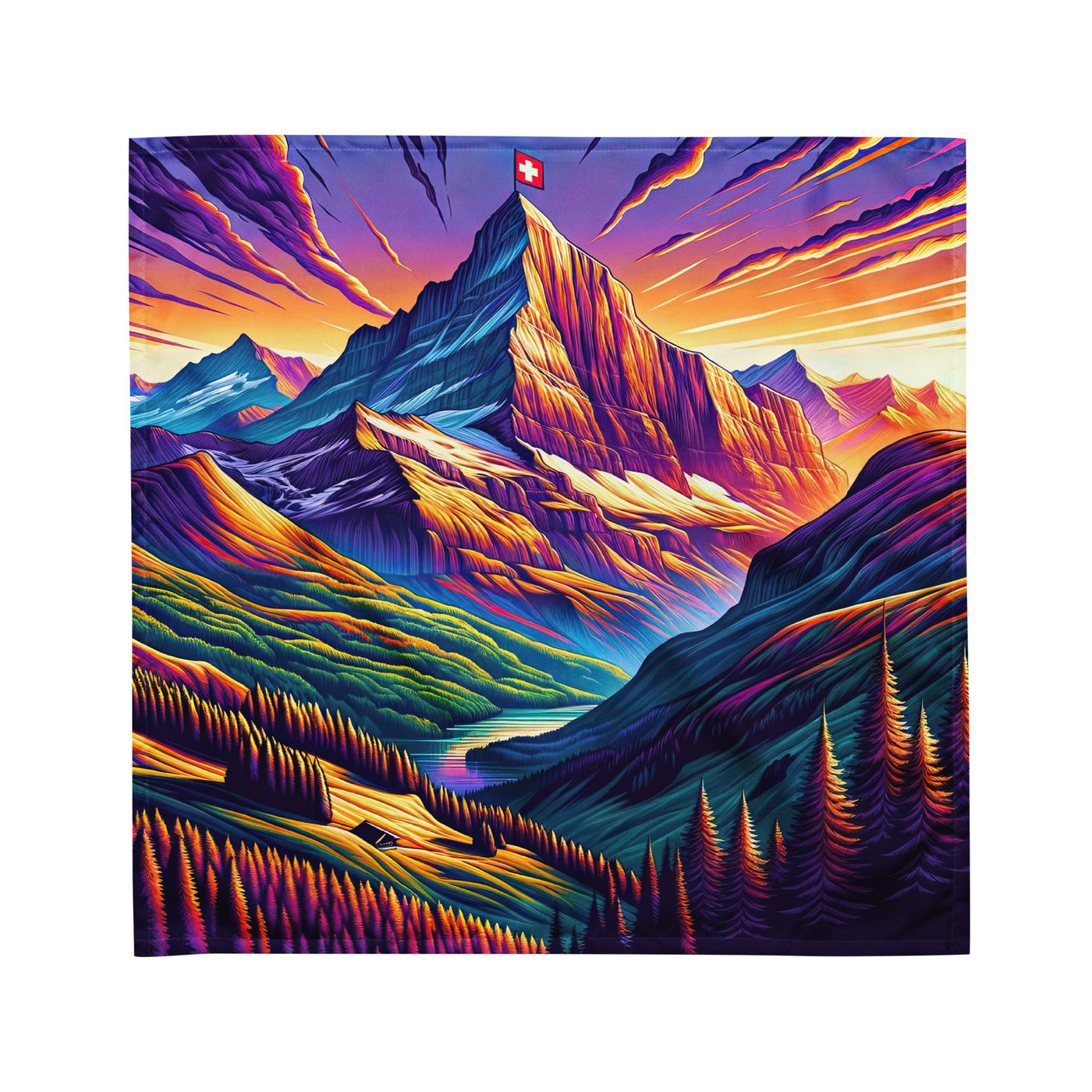 Bergpracht mit Schweizer Flagge: Farbenfrohe Illustration einer Berglandschaft - Bandana (All-Over Print) berge xxx yyy zzz M