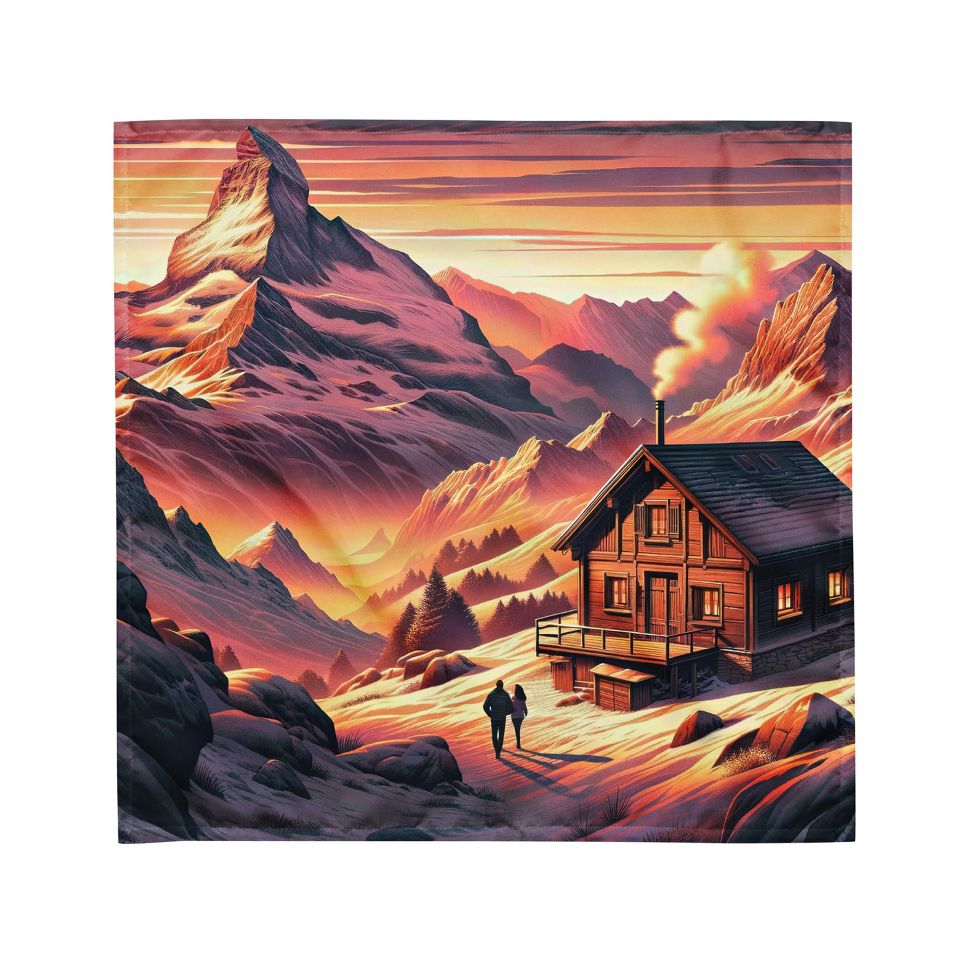 Berghütte im goldenen Sonnenuntergang: Digitale Alpenillustration - Bandana (All-Over Print) berge xxx yyy zzz M