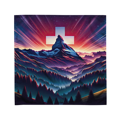 Alpenszene in Dämmerung mit Schweizer Flagge - Bandana (All-Over Print) berge xxx yyy zzz M