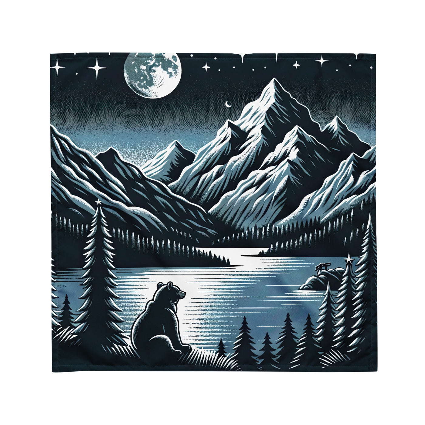 Bär in Alpen-Mondnacht, silberne Berge, schimmernde Seen - Bandana (All-Over Print) camping xxx yyy zzz M