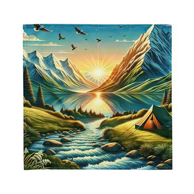 Zelt im Alpenmorgen mit goldenem Licht, Schneebergen und unberührten Seen - Bandana (All-Over Print) berge xxx yyy zzz M