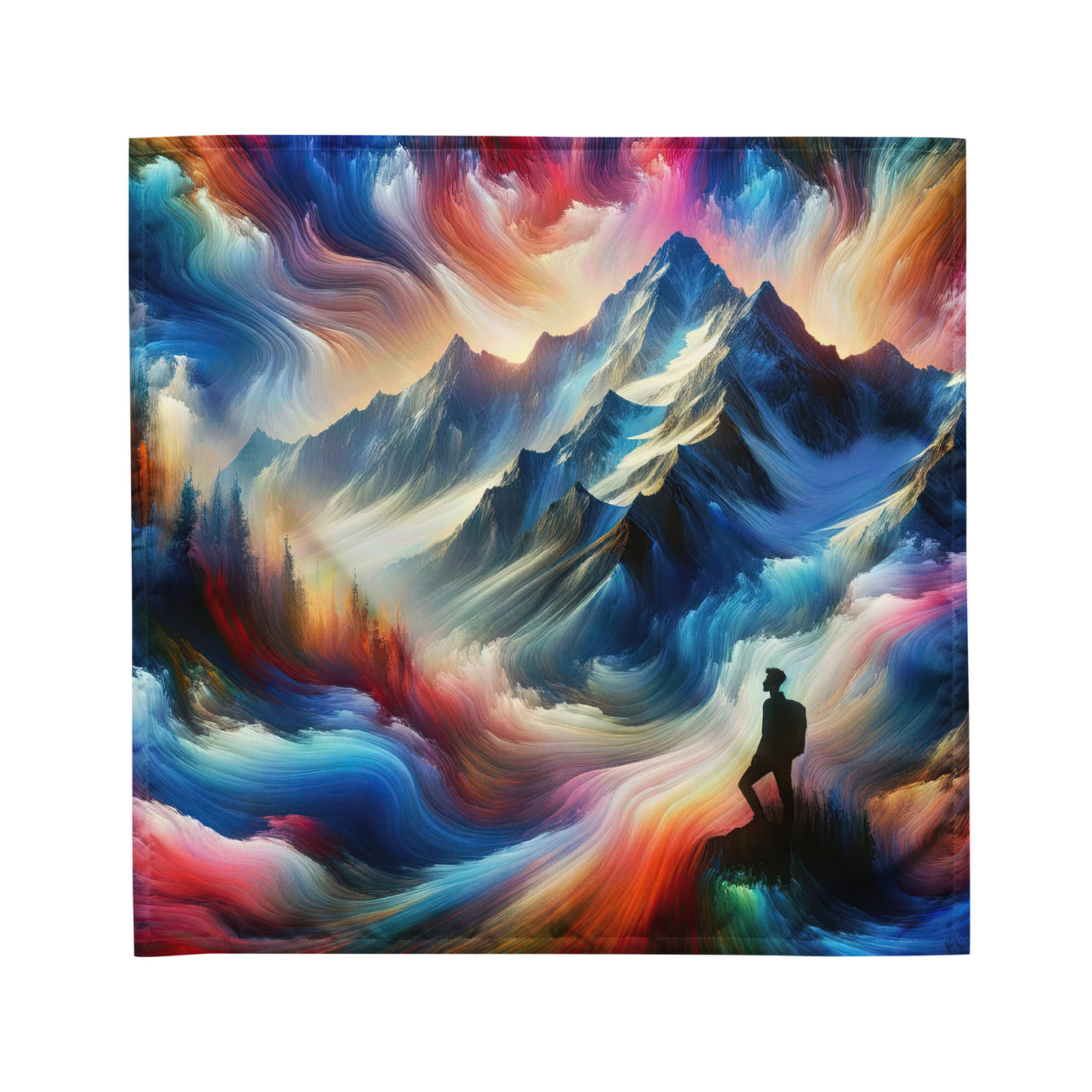 Foto eines abstrakt-expressionistischen Alpengemäldes mit Wanderersilhouette - Bandana (All-Over Print) wandern xxx yyy zzz M