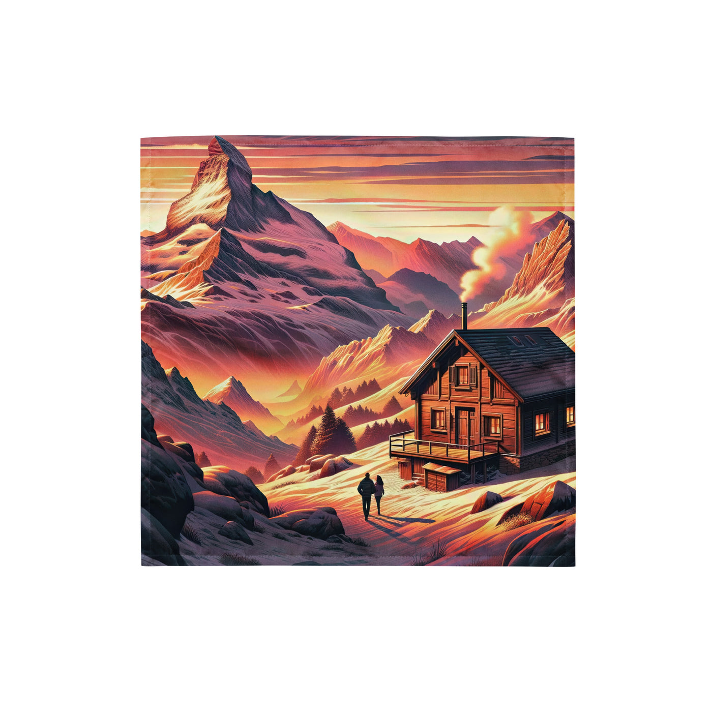 Berghütte im goldenen Sonnenuntergang: Digitale Alpenillustration - Bandana (All-Over Print) berge xxx yyy zzz S