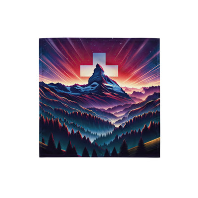 Alpenszene in Dämmerung mit Schweizer Flagge - Bandana (All-Over Print) berge xxx yyy zzz S