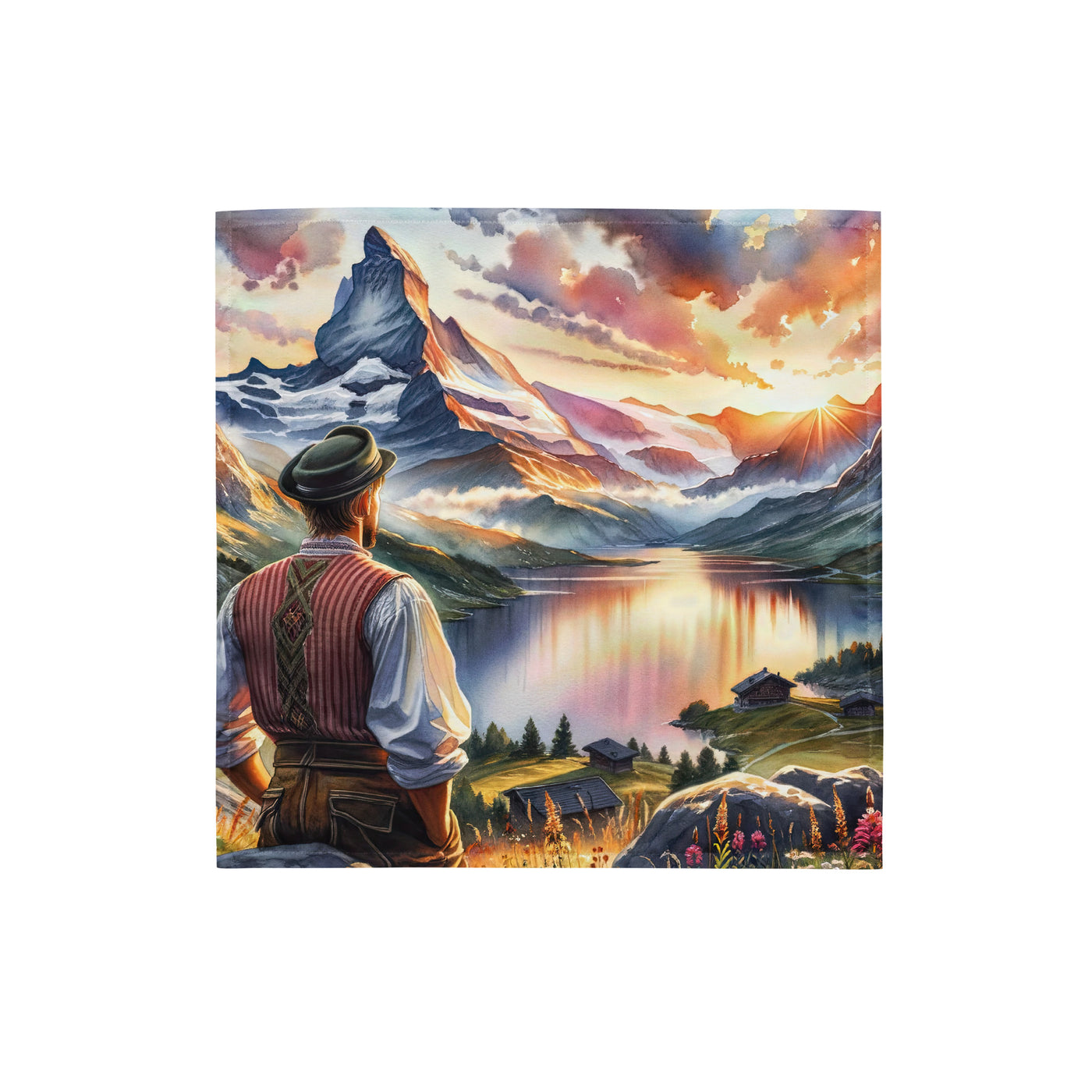 Aquarell einer Berglandschaft in der goldenen Stunde mit österreichischem Wanderer - Bandana (All-Over Print) wandern xxx yyy zzz S