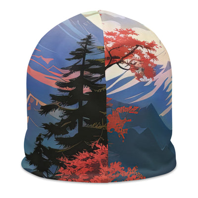 Berge. Fluss und Blumen - Malerei - Beanie (All-Over Print) berge xxx