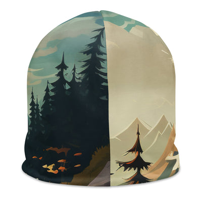 Berge, Wald und Wanderweg - Malerei - Beanie (All-Over Print) berge xxx