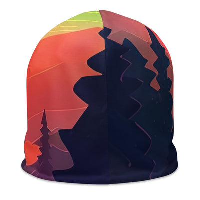 Berge, Fluss, Sonnenuntergang - Malerei - Beanie (All-Over Print) berge xxx