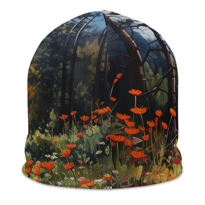 Berge, schöne Blumen und Bach im Wald - Beanie (All-Over Print) berge xxx