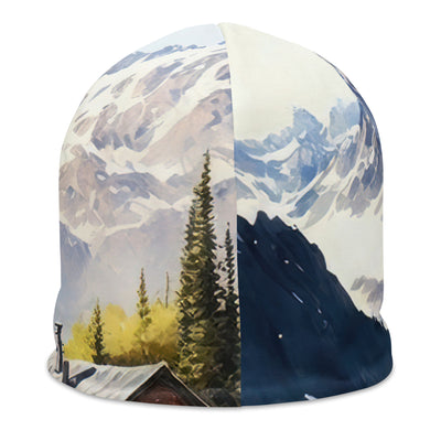 Epische Berge und Berghütte - Landschaftsmalerei - Beanie (All-Over Print) berge xxx