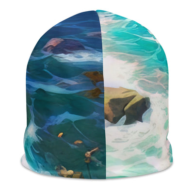 Berge, Blumen, Fluss und Steine - Malerei - Beanie (All-Over Print) camping xxx