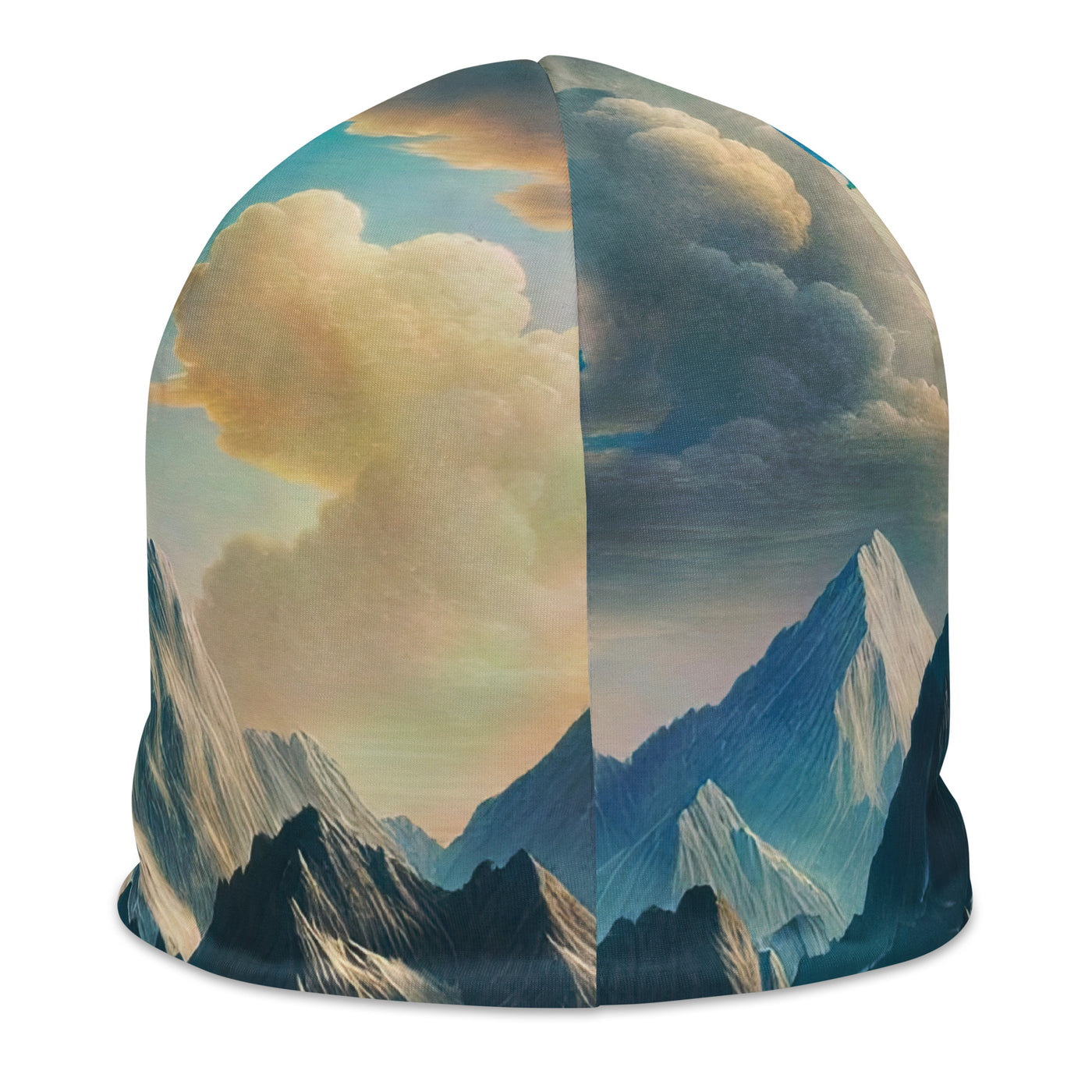 Ein Gemälde von Bergen, das eine epische Atmosphäre ausstrahlt. Kunst der Frührenaissance - Beanie (All-Over Print) berge xxx yyy zzz