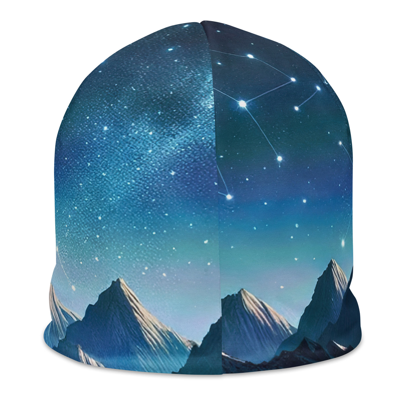 Alpenwinternacht: Digitale Kunst mit Wanderern in Bergen und Sternenhimmel - Beanie (All-Over Print) wandern xxx yyy zzz