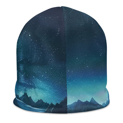 Winterabend in den Bergen: Digitale Kunst mit Sternenhimmel - Beanie (All-Over Print) berge xxx yyy zzz