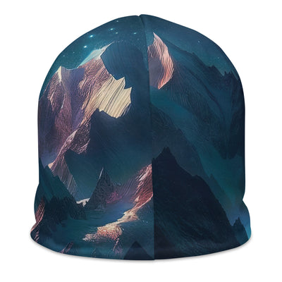 Stille Alpennacht: Digitale Kunst mit Gipfeln und Sternenteppich - Beanie (All-Over Print) wandern xxx yyy zzz