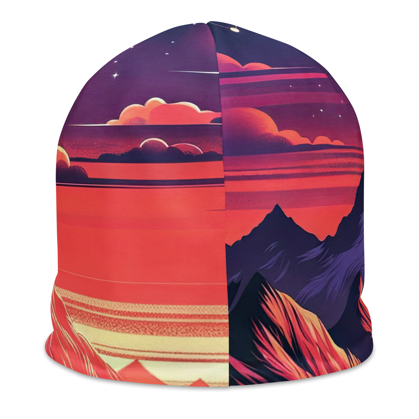 Fuchs im dramatischen Sonnenuntergang: Digitale Bergillustration in Abendfarben - Beanie (All-Over Print) camping xxx yyy zzz