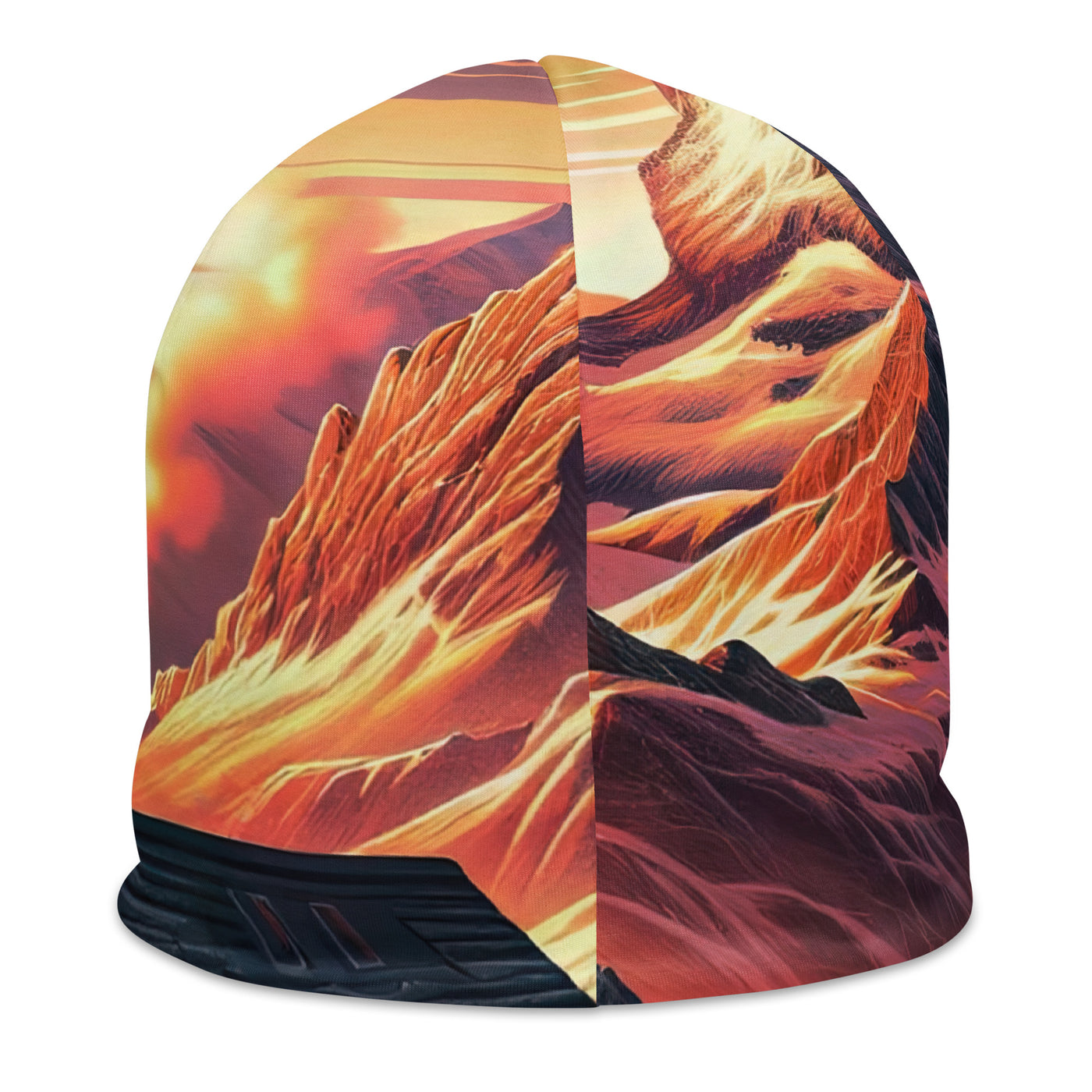 Berghütte im goldenen Sonnenuntergang: Digitale Alpenillustration - Beanie (All-Over Print) berge xxx yyy zzz