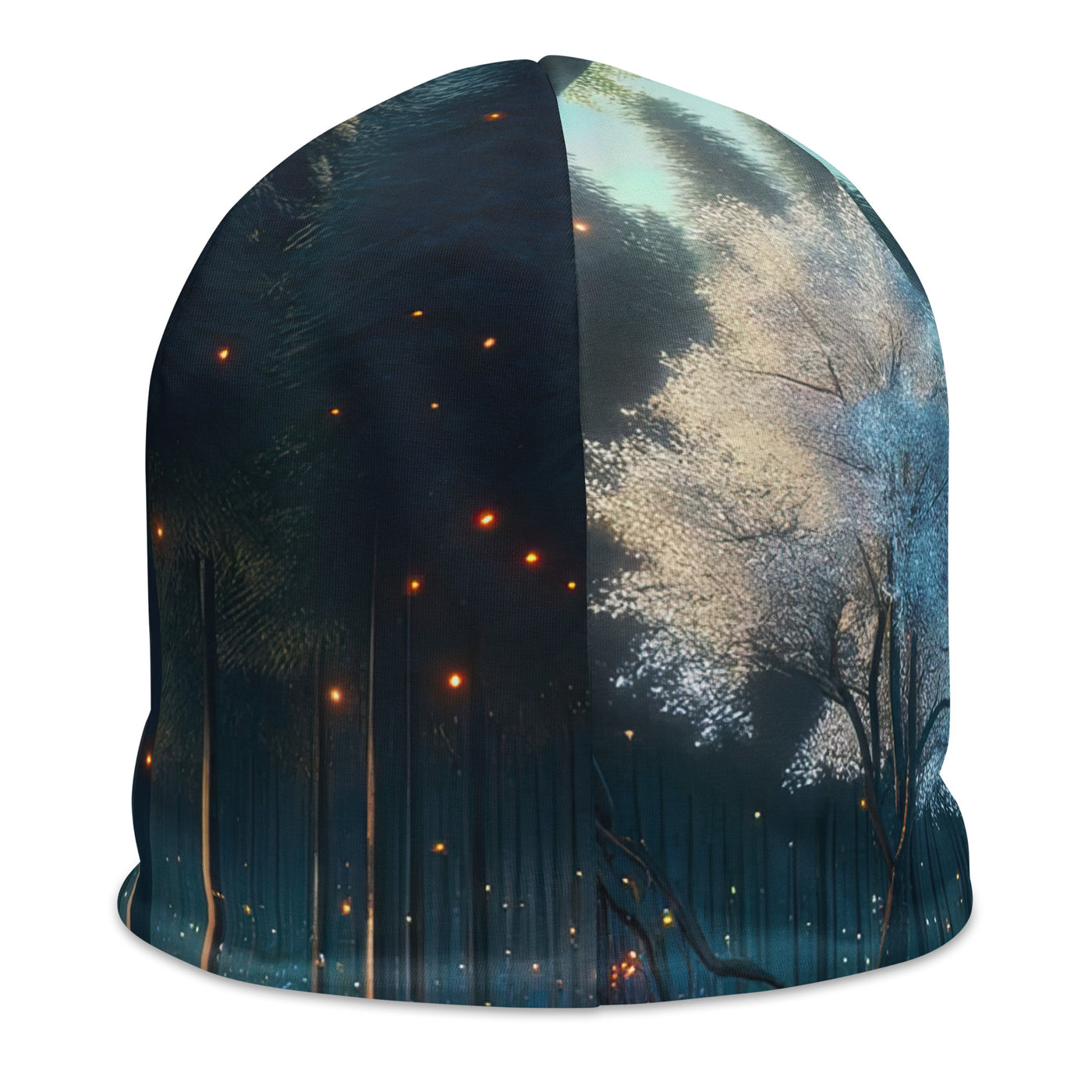 Ätherischer Alpenwald: Digitale Darstellung mit leuchtenden Bäumen und Blumen - Beanie (All-Over Print) camping xxx yyy zzz