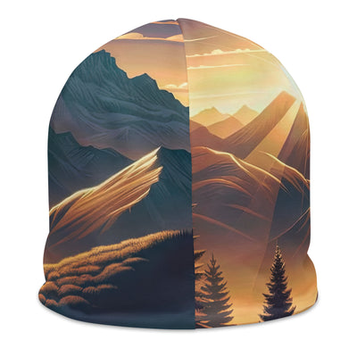 Alpen-Morgendämmerung, erste Sonnenstrahlen auf Schneegipfeln - Beanie (All-Over Print) berge xxx yyy zzz