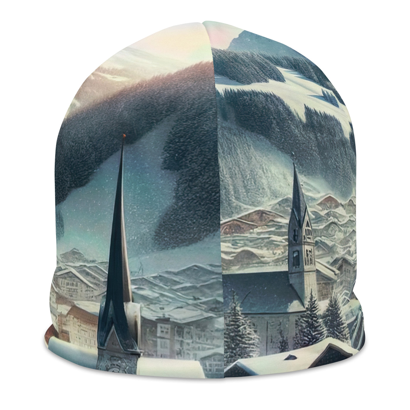 Winter in Kitzbühel: Digitale Malerei von schneebedeckten Dächern - Beanie (All-Over Print) berge xxx yyy zzz