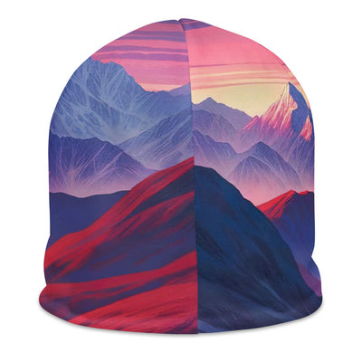 Verträumte Berg-Abenddämmerung mit Hochlandrind und blumigem Glanz - Beanie (All-Over Print) berge xxx yyy zzz