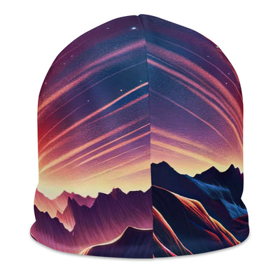 Alpenszene in Dämmerung mit Schweizer Flagge - Beanie (All-Over Print) berge xxx yyy zzz