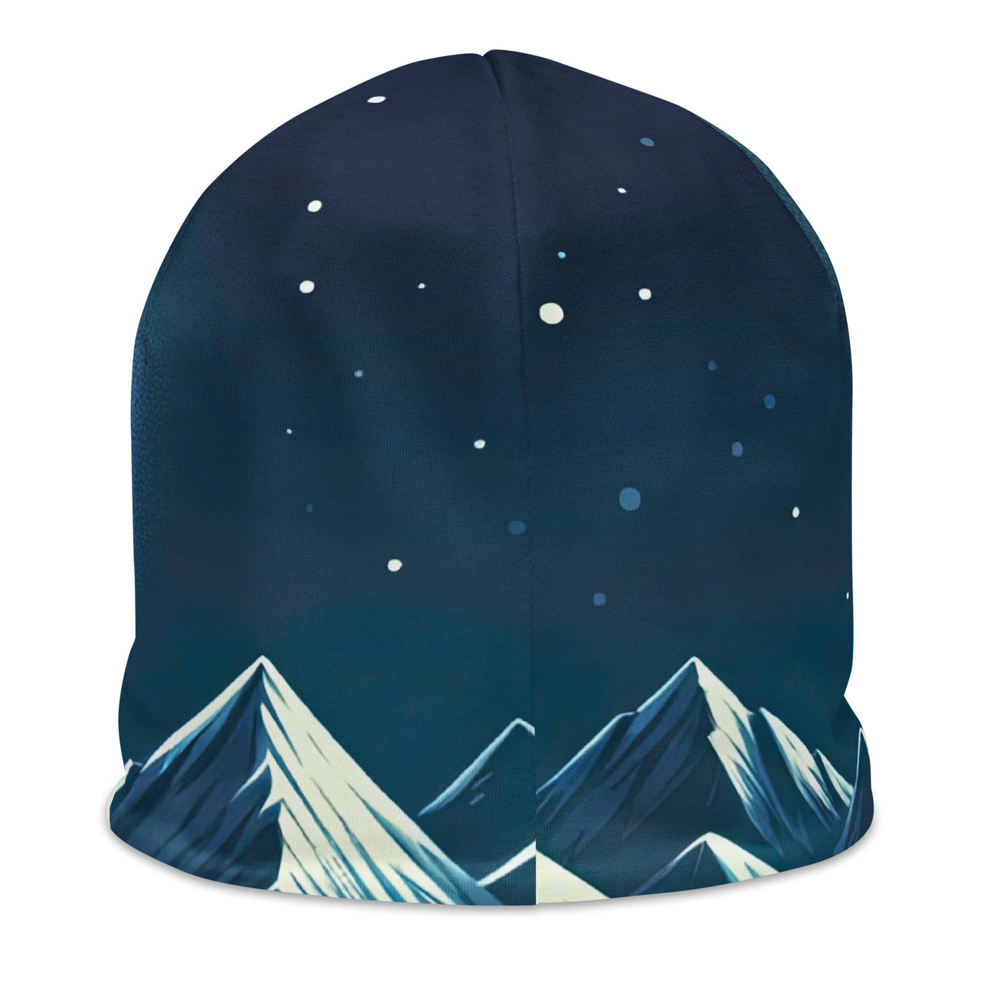 Mondnacht und Gipfelkreuz in den Alpen, glitzernde Schneegipfel - Beanie (All-Over Print) berge xxx yyy zzz