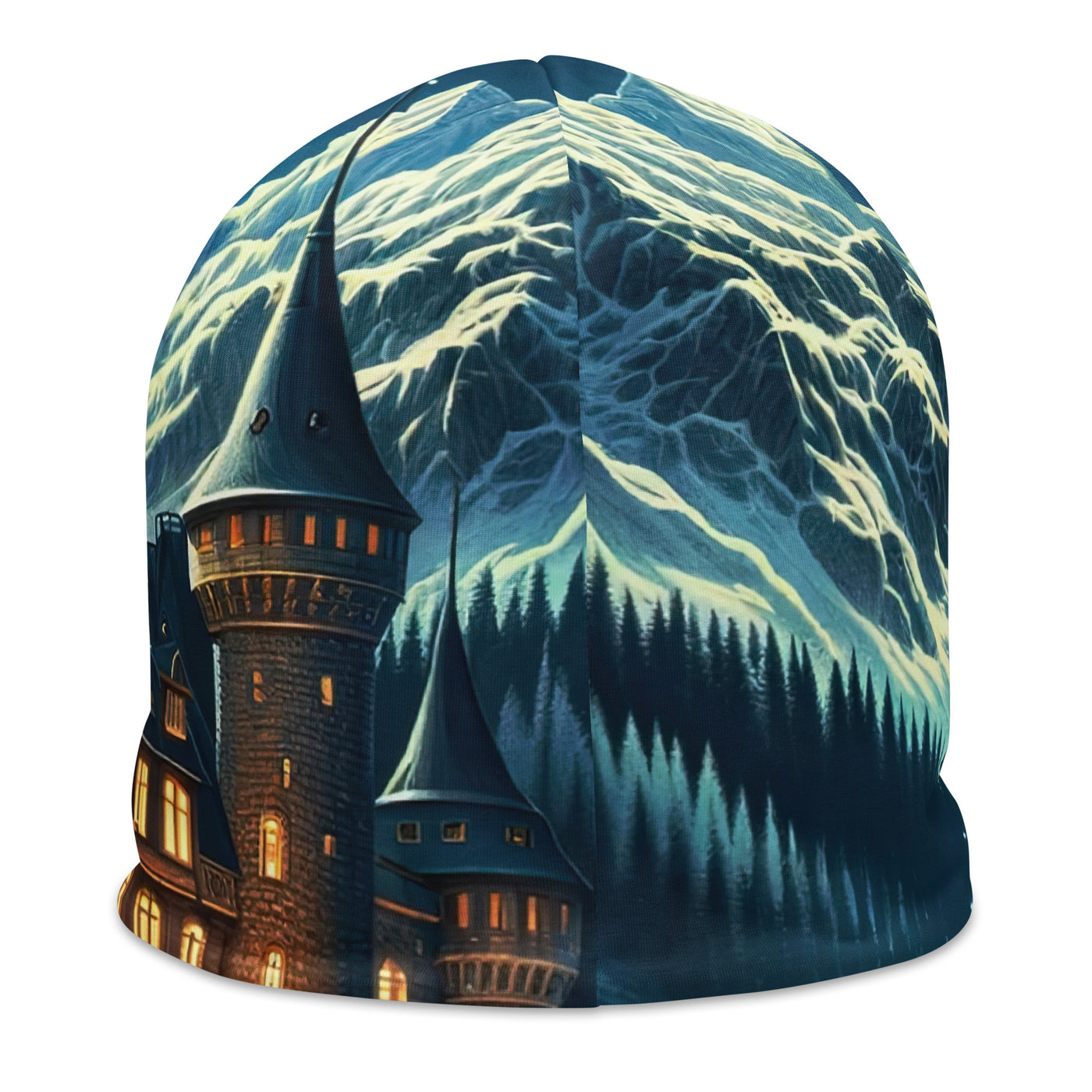 Mondhelle Schlossnacht in den Alpen, sternenklarer Himmel - Beanie (All-Over Print) berge xxx yyy zzz