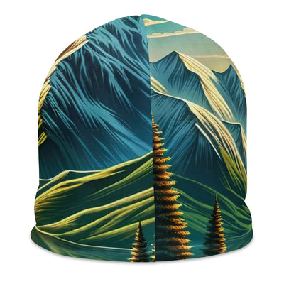 Zelt im Alpenmorgen mit goldenem Licht, Schneebergen und unberührten Seen - Beanie (All-Over Print) berge xxx yyy zzz