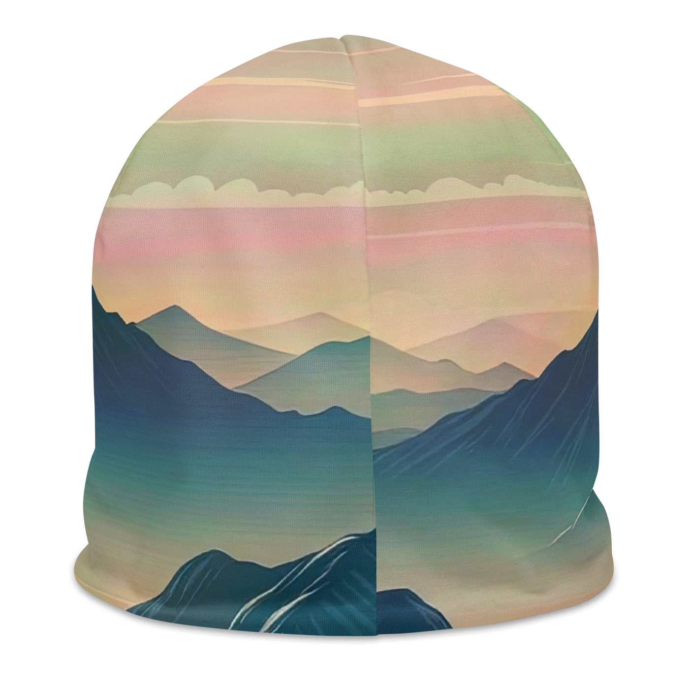 Bergszene bei Morgendämmerung, erste Sonnenstrahlen auf Bergrücken - Beanie (All-Over Print) berge xxx yyy zzz