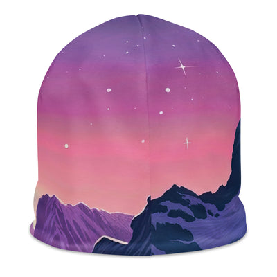 Bezaubernder Alpenabend mit Bär, lavendel-rosafarbener Himmel (AN) - Beanie (All-Over Print) xxx yyy zzz