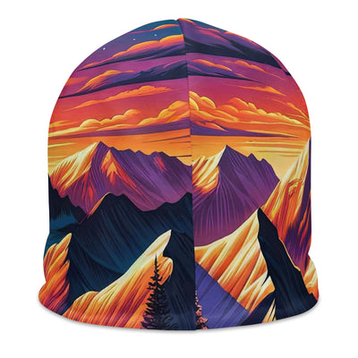 Lebendiger Alpen-Sonnenuntergang, schneebedeckte Gipfel in warmen Tönen - Beanie (All-Over Print) berge xxx yyy zzz