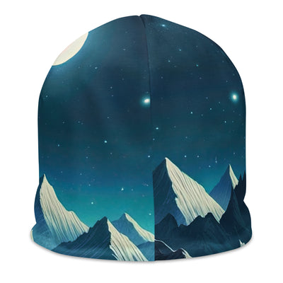 Sternenklare Nacht über den Alpen, Vollmondschein auf Schneegipfeln - Beanie (All-Over Print) berge xxx yyy zzz