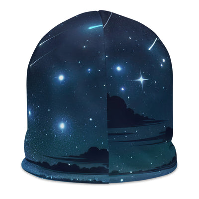 Alpen unter Sternenhimmel mit glitzernden Sternen und Meteoren - Beanie (All-Over Print) berge xxx yyy zzz