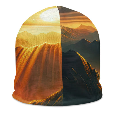 Ölgemälde der Berge in der goldenen Stunde, Sonnenuntergang über warmer Landschaft - Beanie (All-Over Print) berge xxx yyy zzz